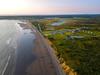 Aerial view of the Lodge and RV park showing their immediate proximity to Mavillette Beach.